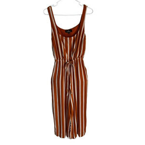 Lulus Crop Jumpsuit Size XS Burnt Orange White Striped Pockets Beachy Boho